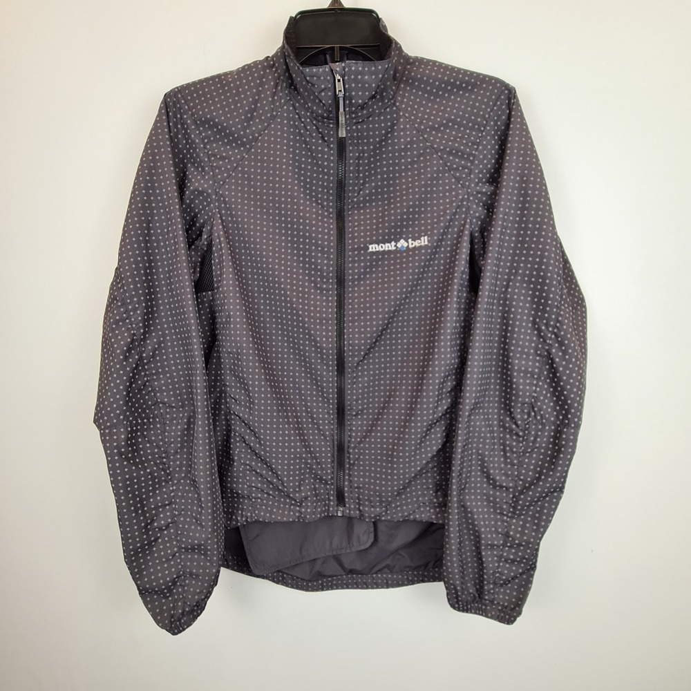 Montbell Reflec Packable S Gray Cross Print Cycling Windbreaker Jacket Zip Rare‎